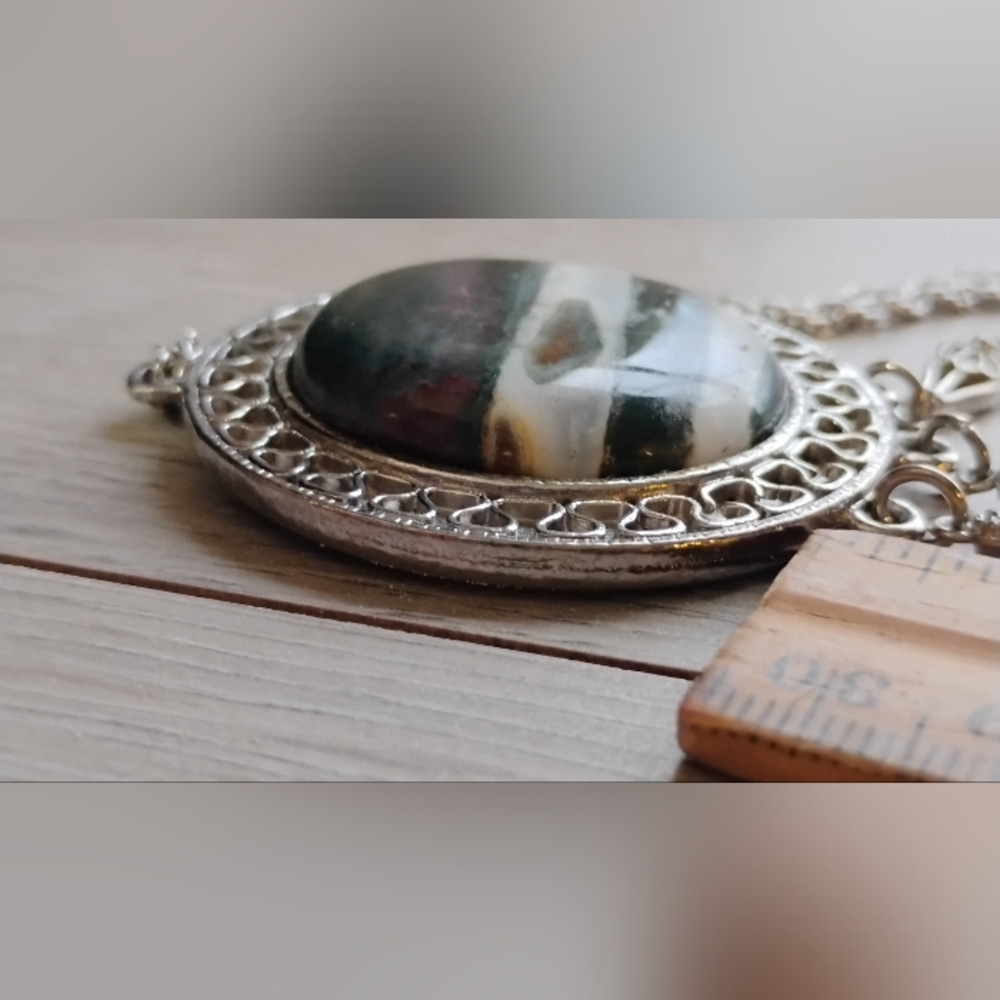 Vintage 15.5" Bloodstone Necklace & Pendant GemstoneSilver Plated Large - Picture 3 of 15